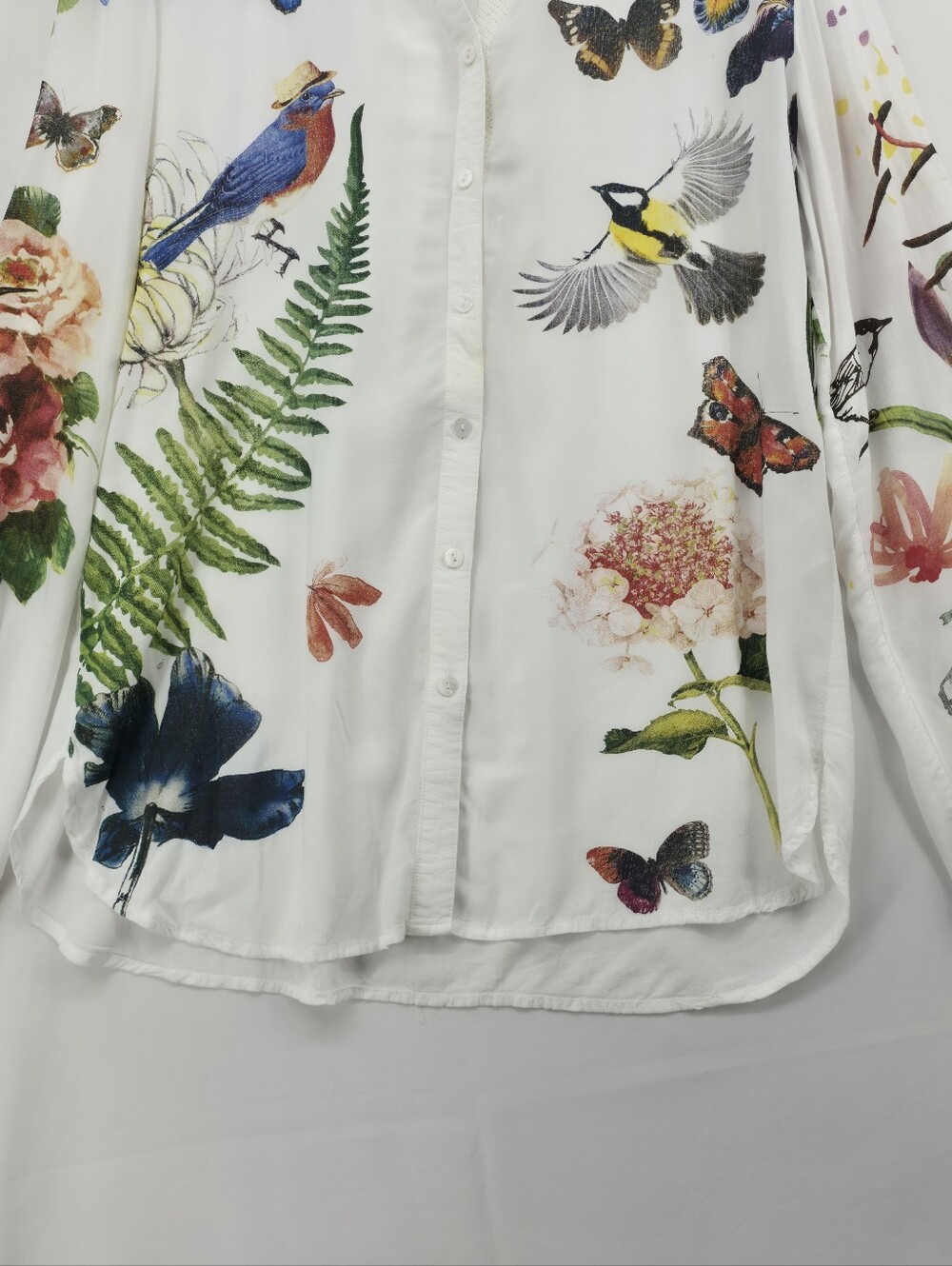 Desigual XL Bird Butterfly Floral Graphic Print Boho Artsy Blouse - Picture 6 of 16